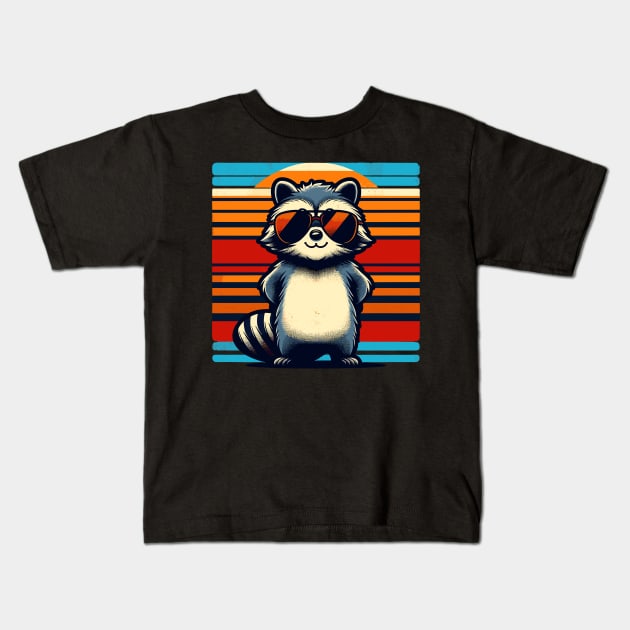 Cool Retro Raccoon in Sunglasses 70s 80s 90s Funny Raccoon Kids T-Shirt by KsuAnn